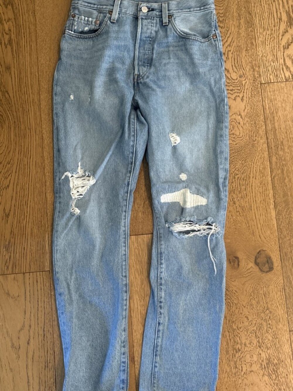 LEVI’S Premium 501 Jeans W28 L30 Distressed Ripped Straight Leg Light Wash Big E